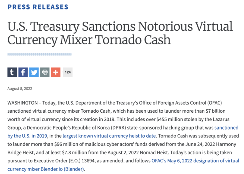 以美国监管角度：Tornado Cash为何会迎来制裁及后续猜想