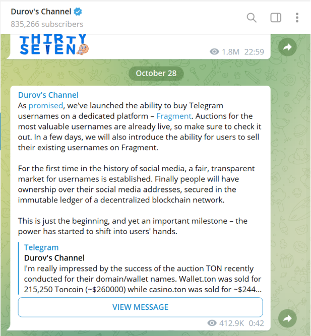 速览Telegram上线的用户名拍卖平台Fragment