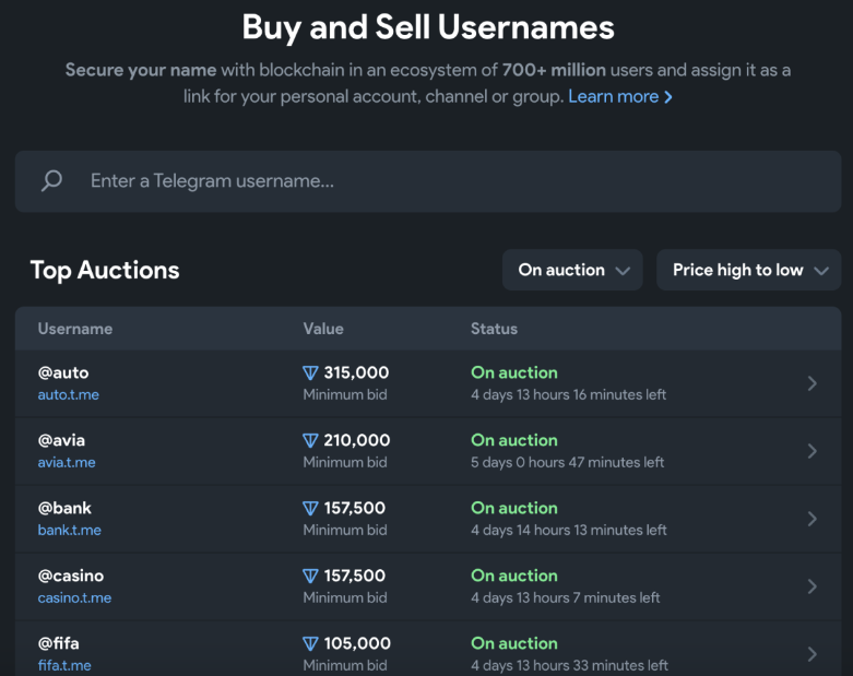 速览Telegram上线的用户名拍卖平台Fragment