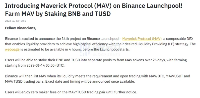币安最新Launchpool项目Maverick是什么来头？