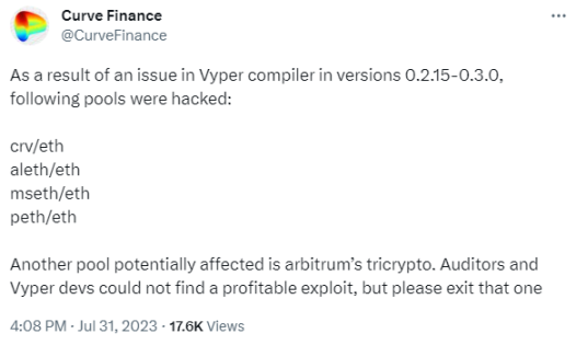 多个项目被黑，因Vyper重入锁漏洞造成的损失已超5900w美元，你的资金还安全吗？