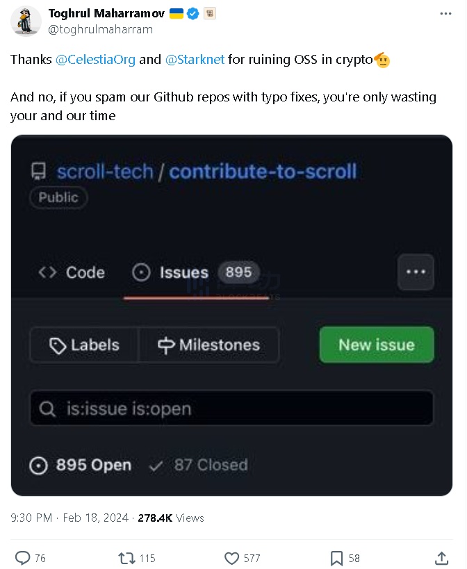 Scroll遭遇「新式女巫」,撸毛党从链上卷到了Github
