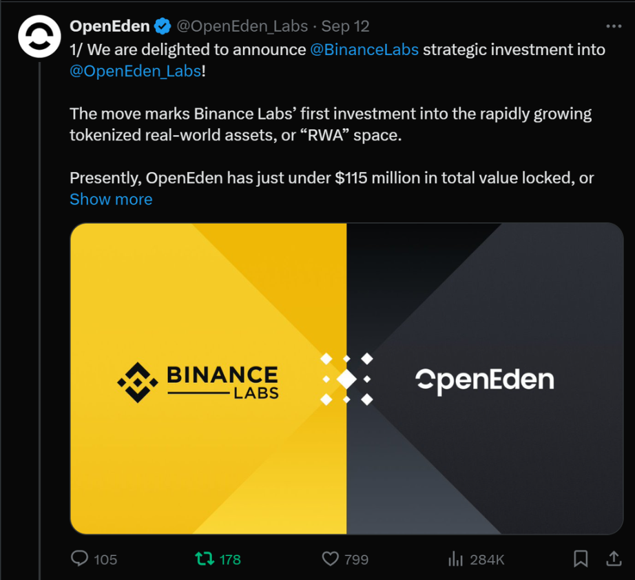 了解OpenEden：币安投资RWA新贵，美债投资新选择