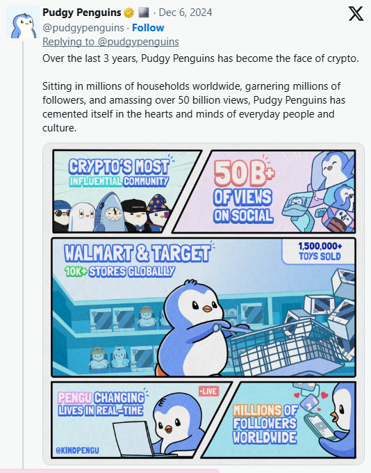Pudgy Penguins NFT一个月超过无聊猿，一文速览什么是PENGU代币