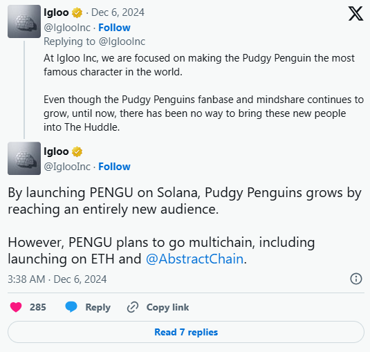 Pudgy Penguins NFT一个月超过无聊猿，一文速览什么是PENGU代币